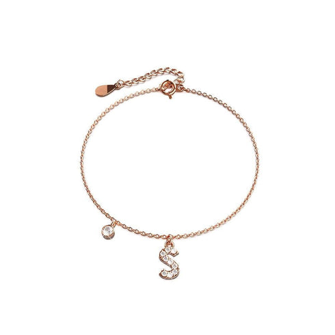 Solid 925 Sterling Silver Initial Crystal Personalised Alphabet Letter Bracelet Rose Gold Filled